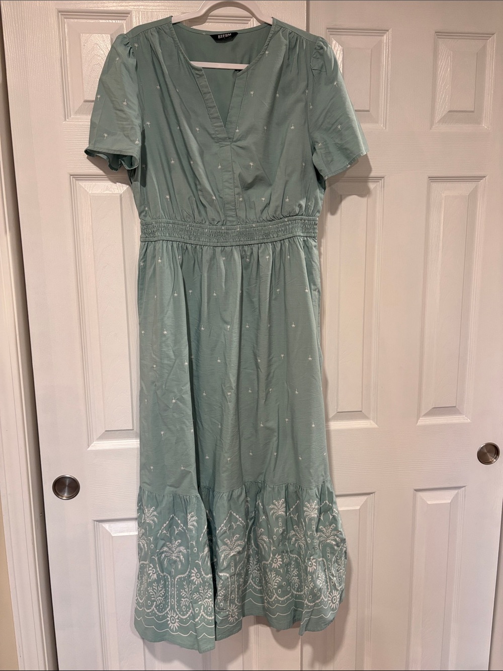 BTFBM Mint Green Smocked-Waist Midi Dress.. Size L